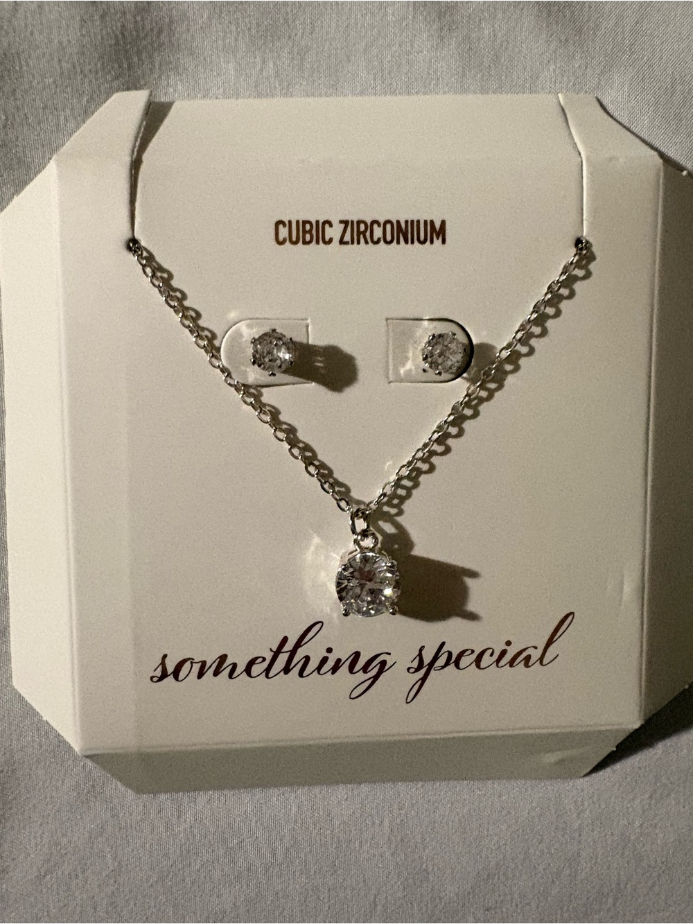 Something Special Silver Cubic Zirconia Necklace and Stud Earrings Set - Clear